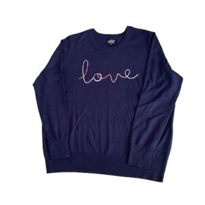 Feeling Festive Navy Blue Embroidered Love Script Crew Sweater Size XXL